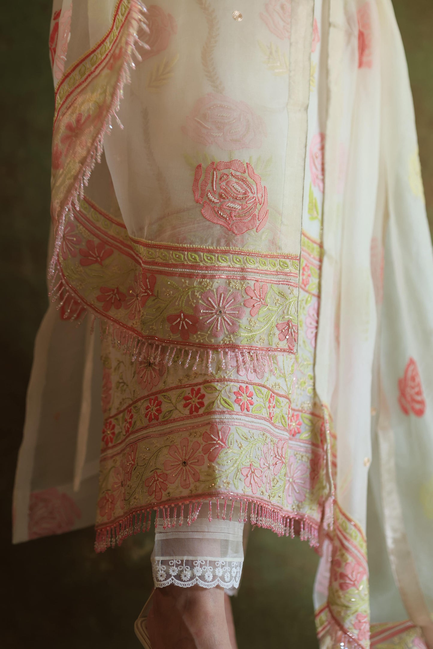 Banarasi Noor Organza Chikankari Kurta With Dupatta