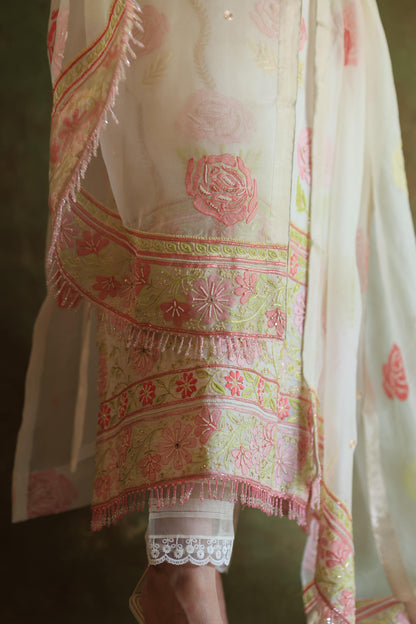 Banarasi Noor Organza Chikankari Kurta With Dupatta