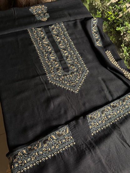 Black Shade Moonga Silk Chikankari Men’s Kurta Fabric