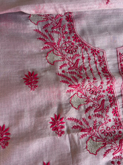 Mauve Pink Shade Kota Chikankari Unstitched Suit Fabric