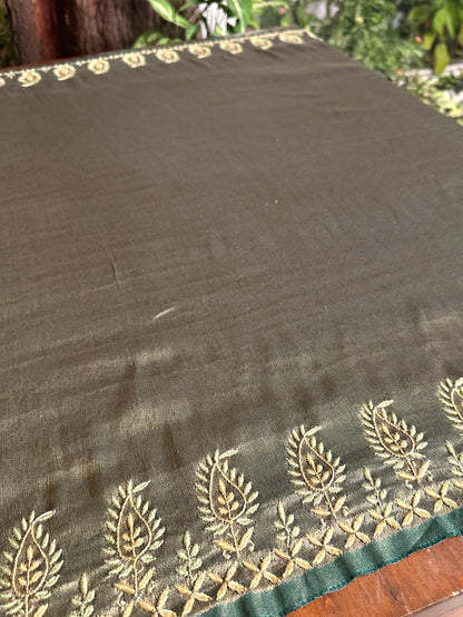 Green & Golden Shade Saman Tissue Silk Fine Chikankari Shawl