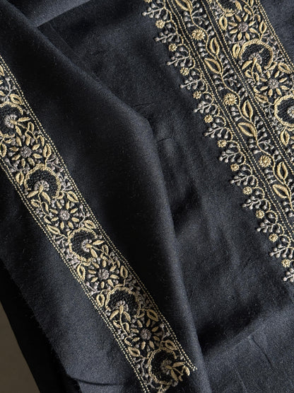 Black Shade Moonga Silk Chikankari Men’s Kurta Fabric