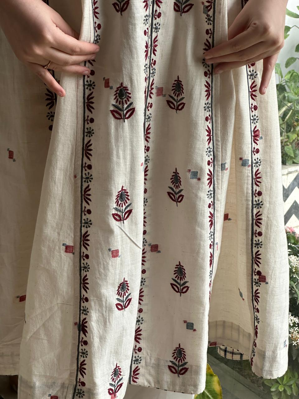 Off White Handspun Malkha Chikankari Panel Tunic
