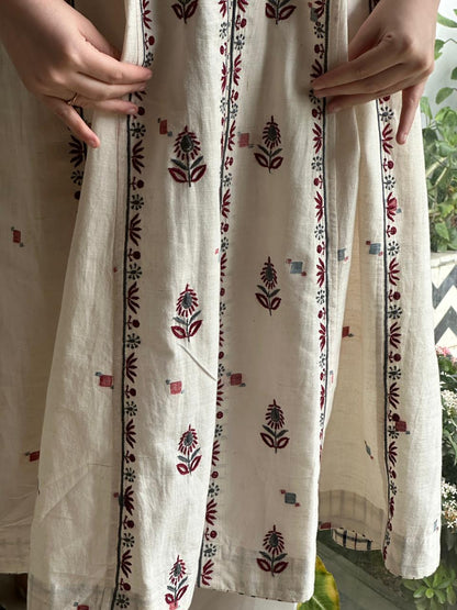Off White Handspun Malkha Chikankari Panel Tunic