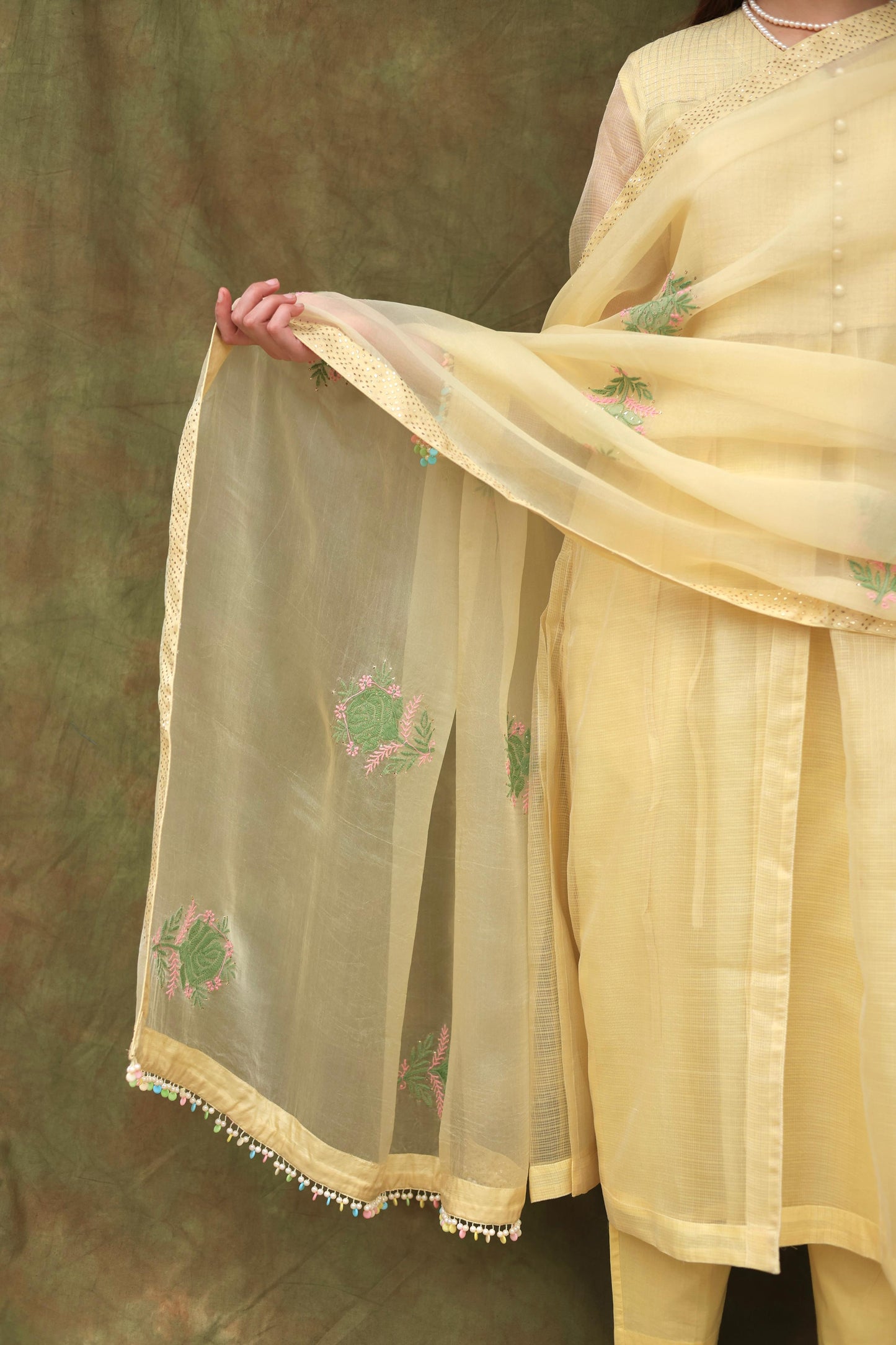Lemon Shade Tissue Silk Dagla Kurta Set