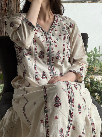 Off White Handspun Malkha Chikankari Panel Tunic