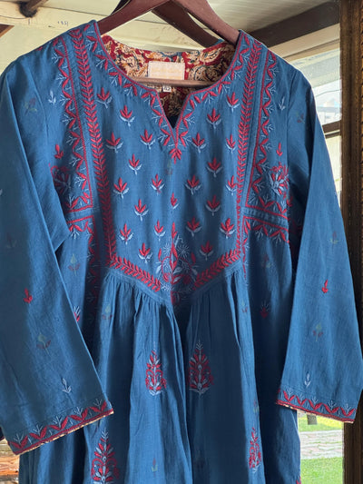 Blue Malkha Handspun Chikankari Tunic