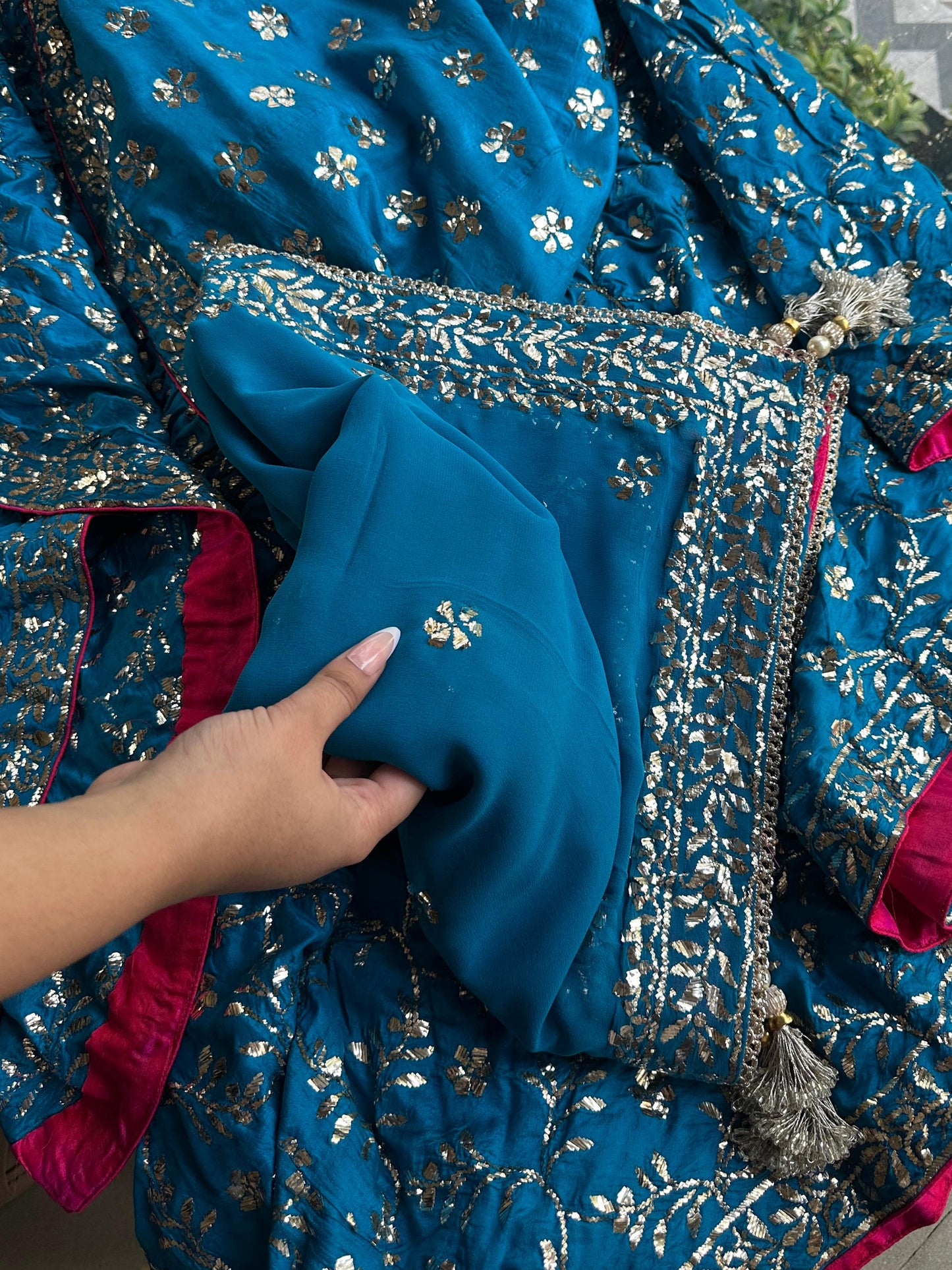 Prussian Blue RTW Mukaish Lucknowi Gharara Set