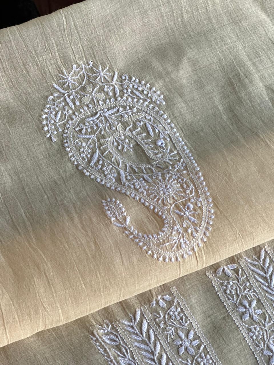 Yellow Mulmul Chikankari Unstitched Men's Kurtas Fabric