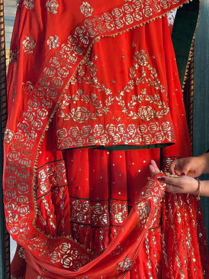 Sunset Orange RTW Mukaish Lucknowi Gharara Set
