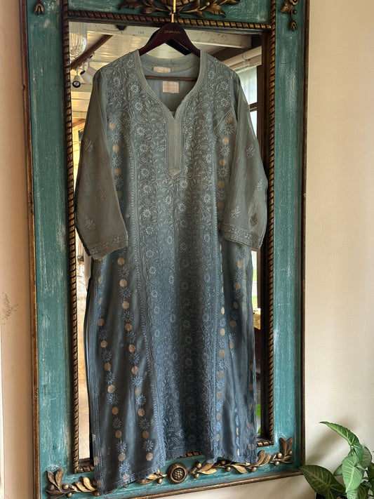 Blue Shade Zari Chanderi Chikankari Ready to Wear Tunics