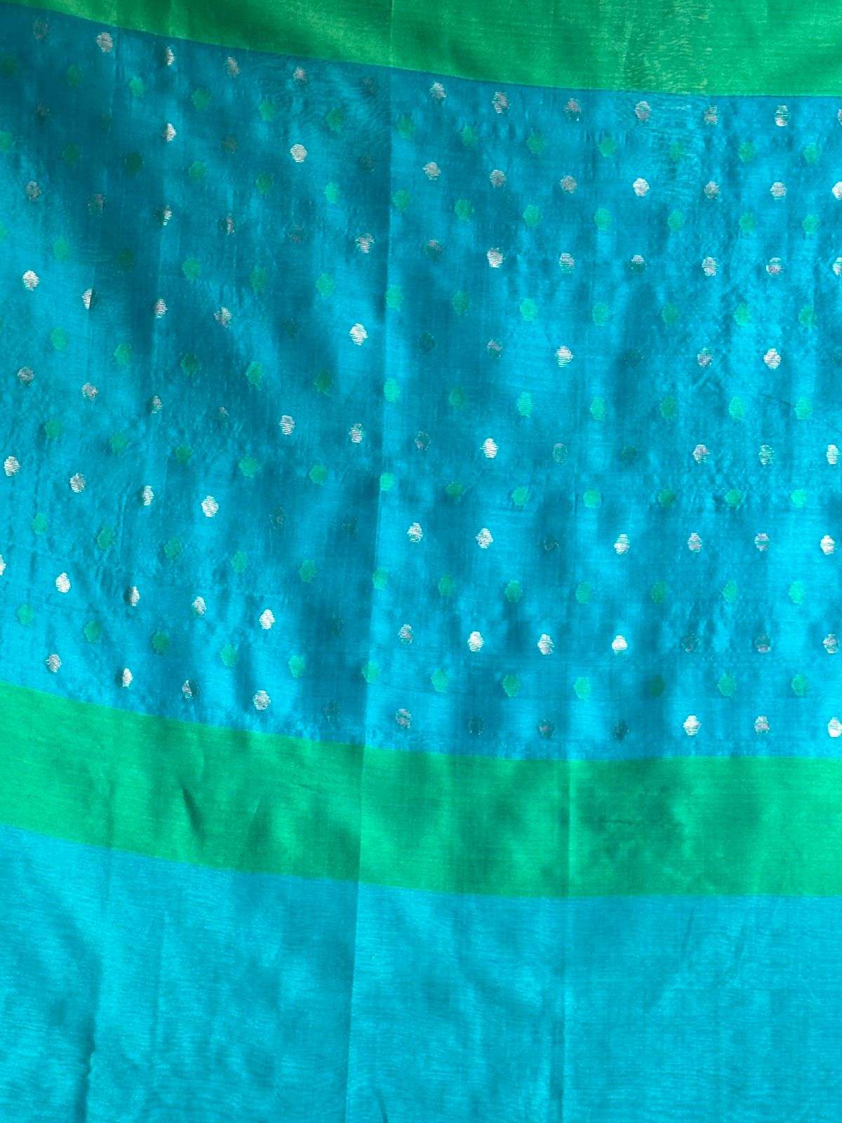 Blue Woven Butta Saree with Contrast Green Border