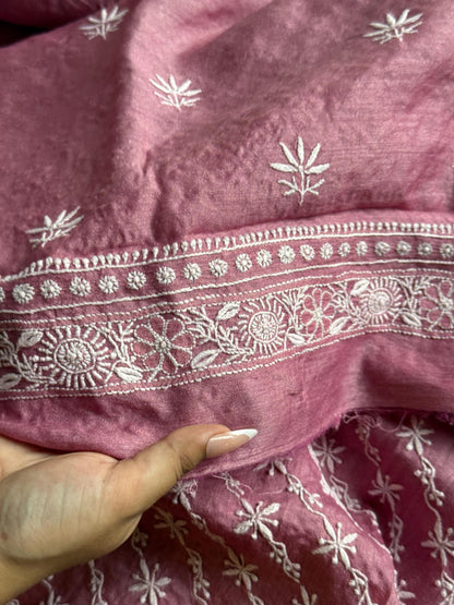 Pink Moonga Silk Chikankari Men’s Kurta Fabrics