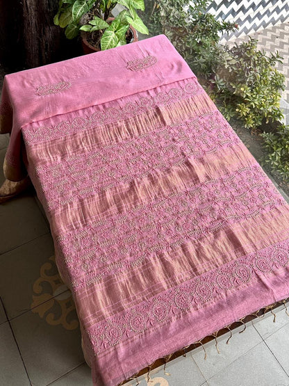 Pink Shade Chanderi Chikankari Saree