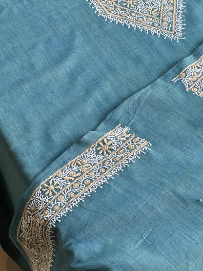 Teal Blue Malkha Handspun Khadi Kurtas Unisex Fabric