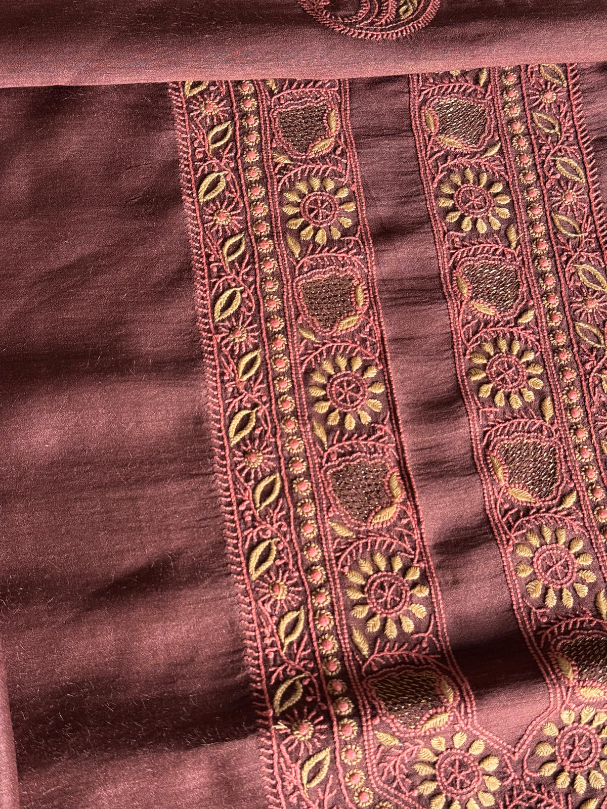 Wine Shade Moonga Silk Chikankari Men’s Kurta Fabric