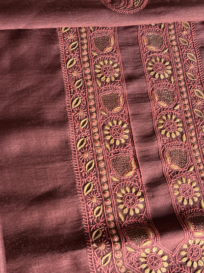 Wine Shade Moonga Silk Chikankari Men’s Kurta Fabric