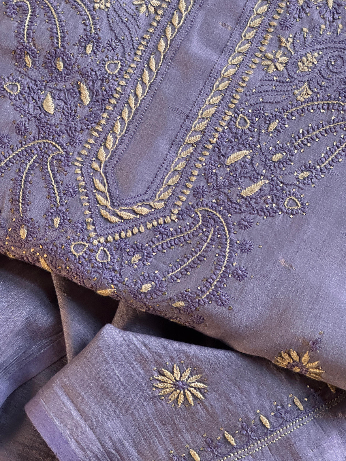 Purple Shade Jamdani X Chikankari Unstitched Fabric