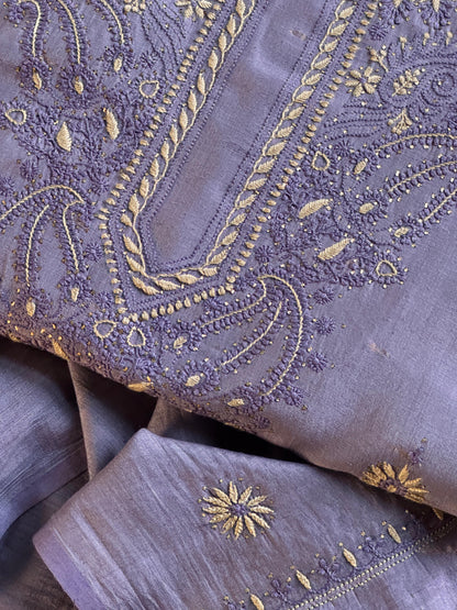 Purple Shade Jamdani X Chikankari Unstitched Fabric