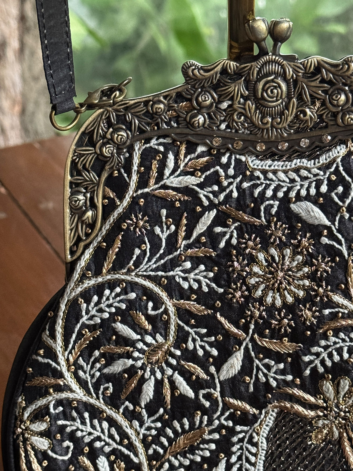 Black Shade Floral Motif Vintage Ari Sling Bags