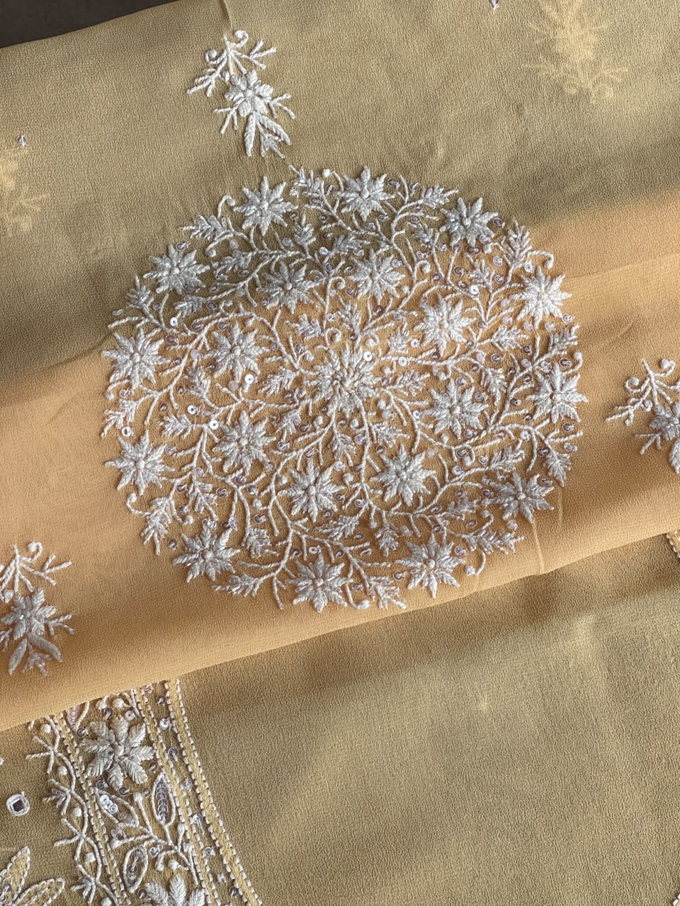 Melon Yellow shade Georgette Mirror Work Chikankari Kurta Dupatta Set