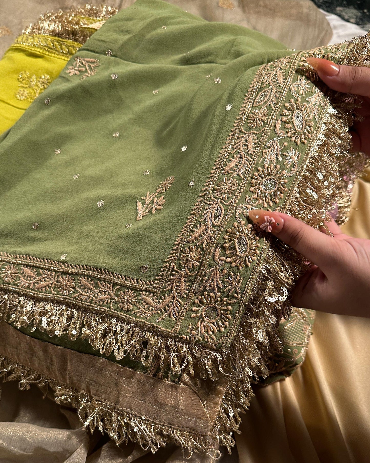 Green Superfine Pure Georgette Chikankari Kurta Set