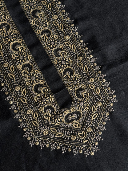 Black Shade Moonga Silk Chikankari Men’s Kurta Fabric