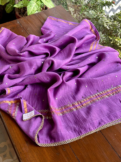 Deep Purple Shade Mukaish Mul Chanderi Silk Dress