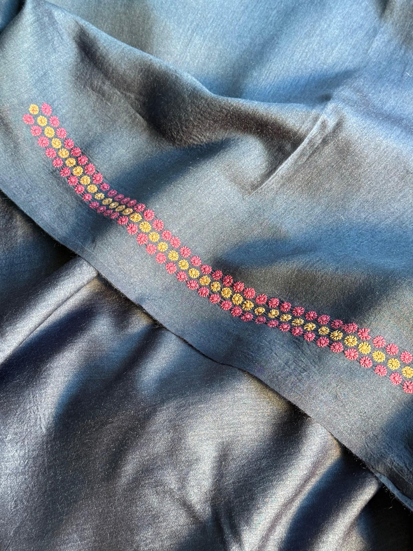 Dark Blue Moonga Silk Chikankari Men’s Kurta Fabrics