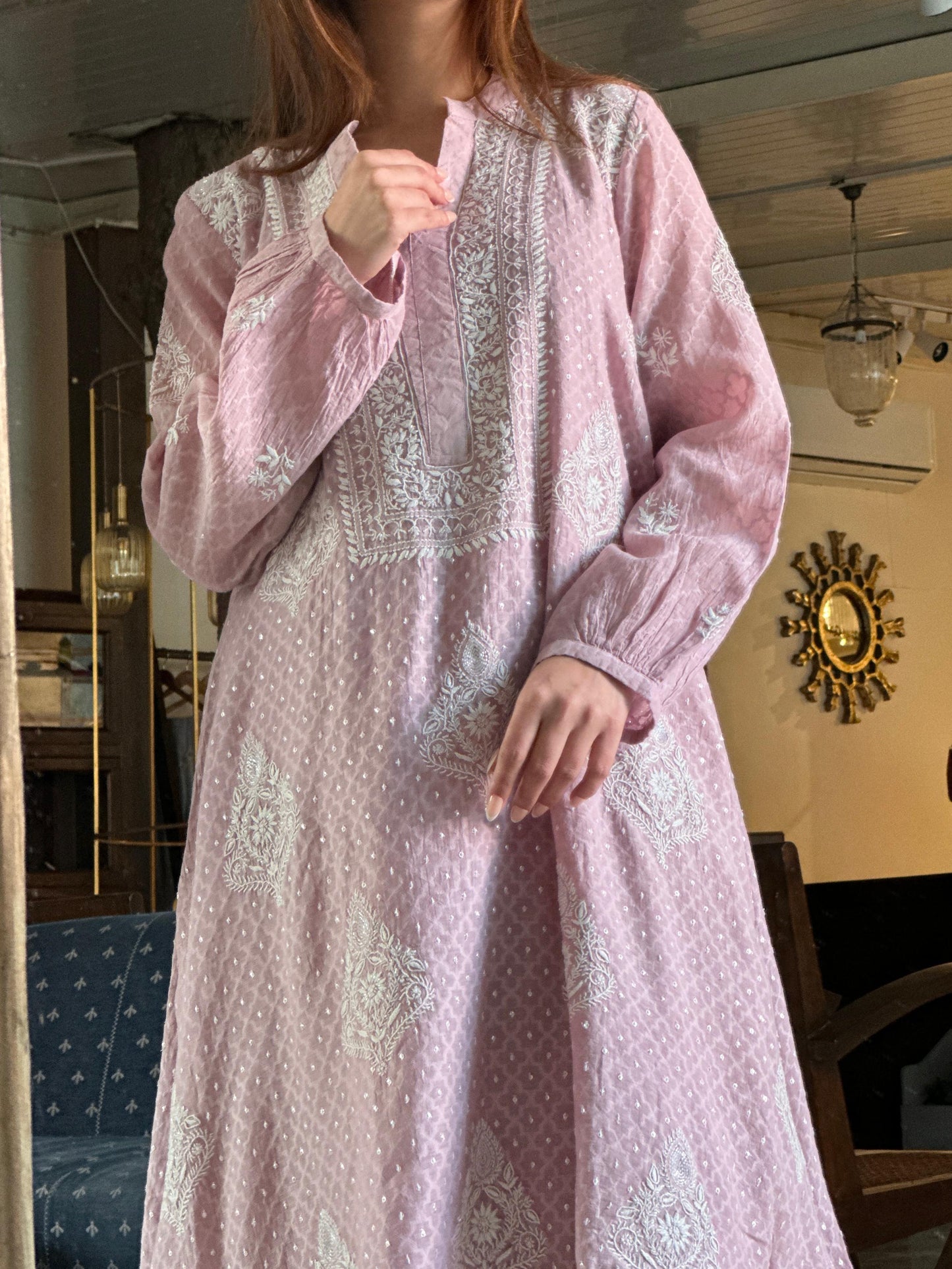 Dusty Lavender Jacquard Sequins Chikankari Co-Ord Set