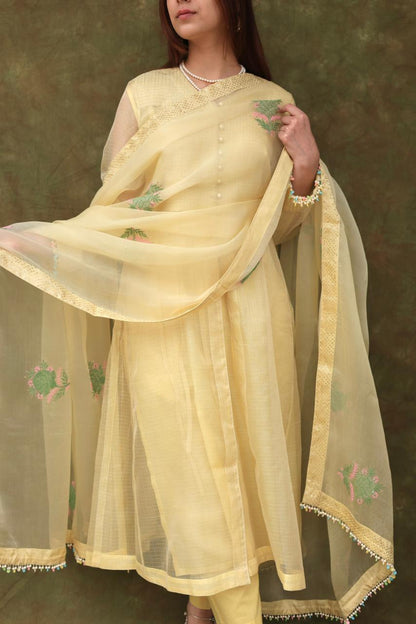 Lemon Shade Tissue Silk Dagla Kurta Set