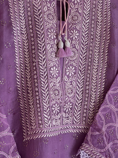 Deep Purple Kosha Mukaish Kamdani Noor Organza Kurta Set