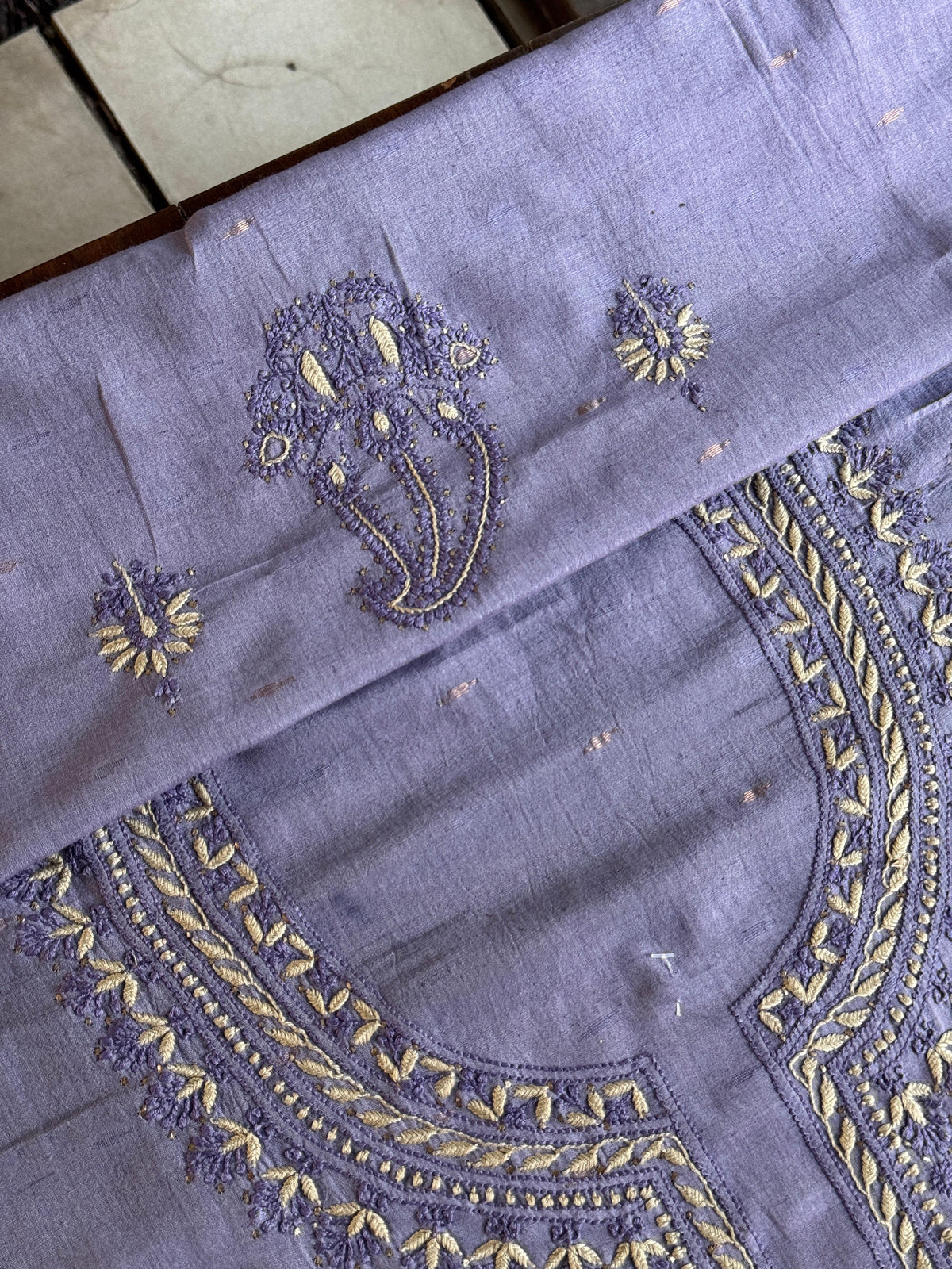 Purple Shade Jamdani X Chikankari Unstitched Fabric