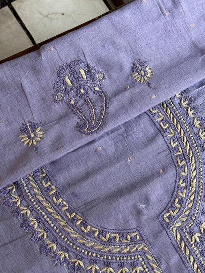 Purple Shade Jamdani X Chikankari Unstitched Fabric