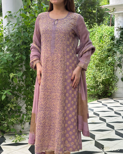 Dusty Lilac Tissue Silk Chikankari Kurta Set