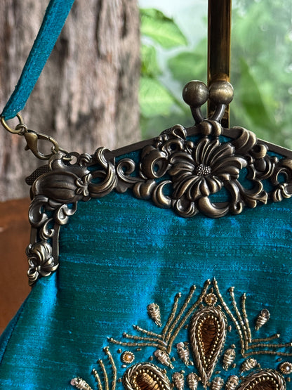Teal Blue Shade Vintage Motif Ari Sling Bags