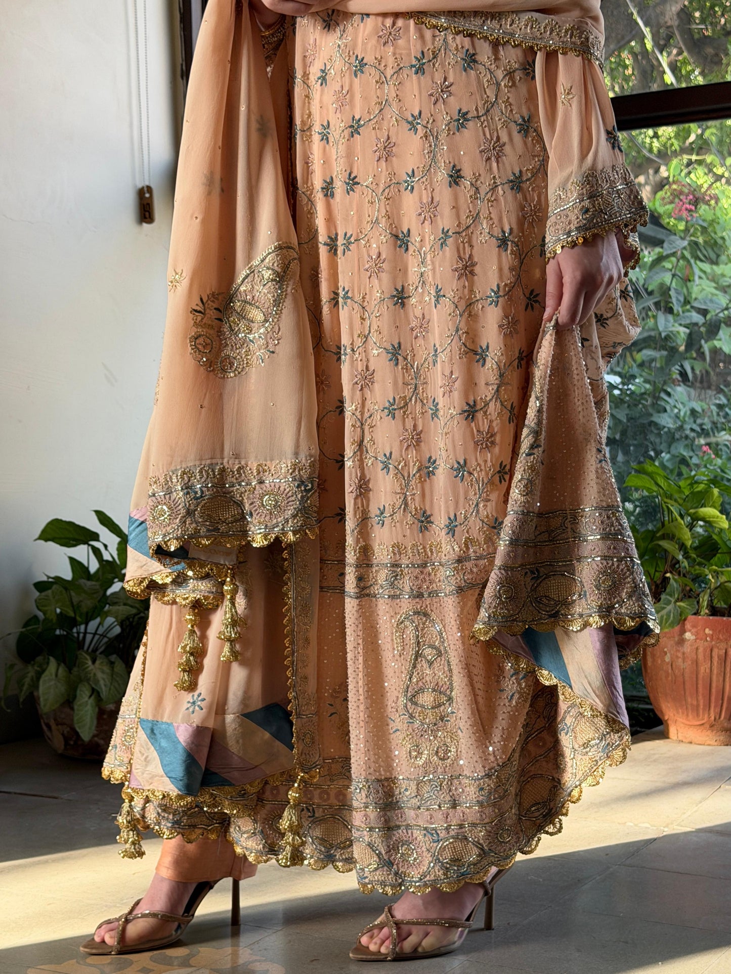 Tukdi Multi Colour Pure Georgette Chikankari Anarkali