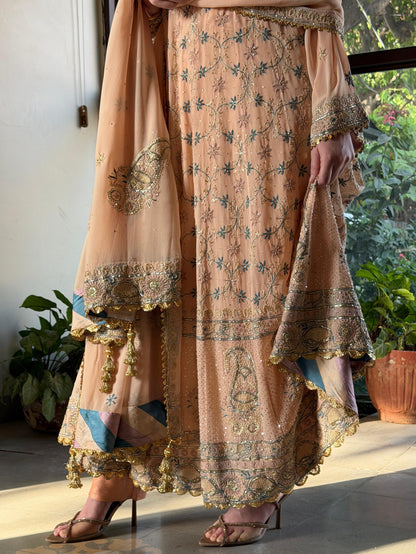 Tukdi Multi Colour Pure Georgette Chikankari Anarkali