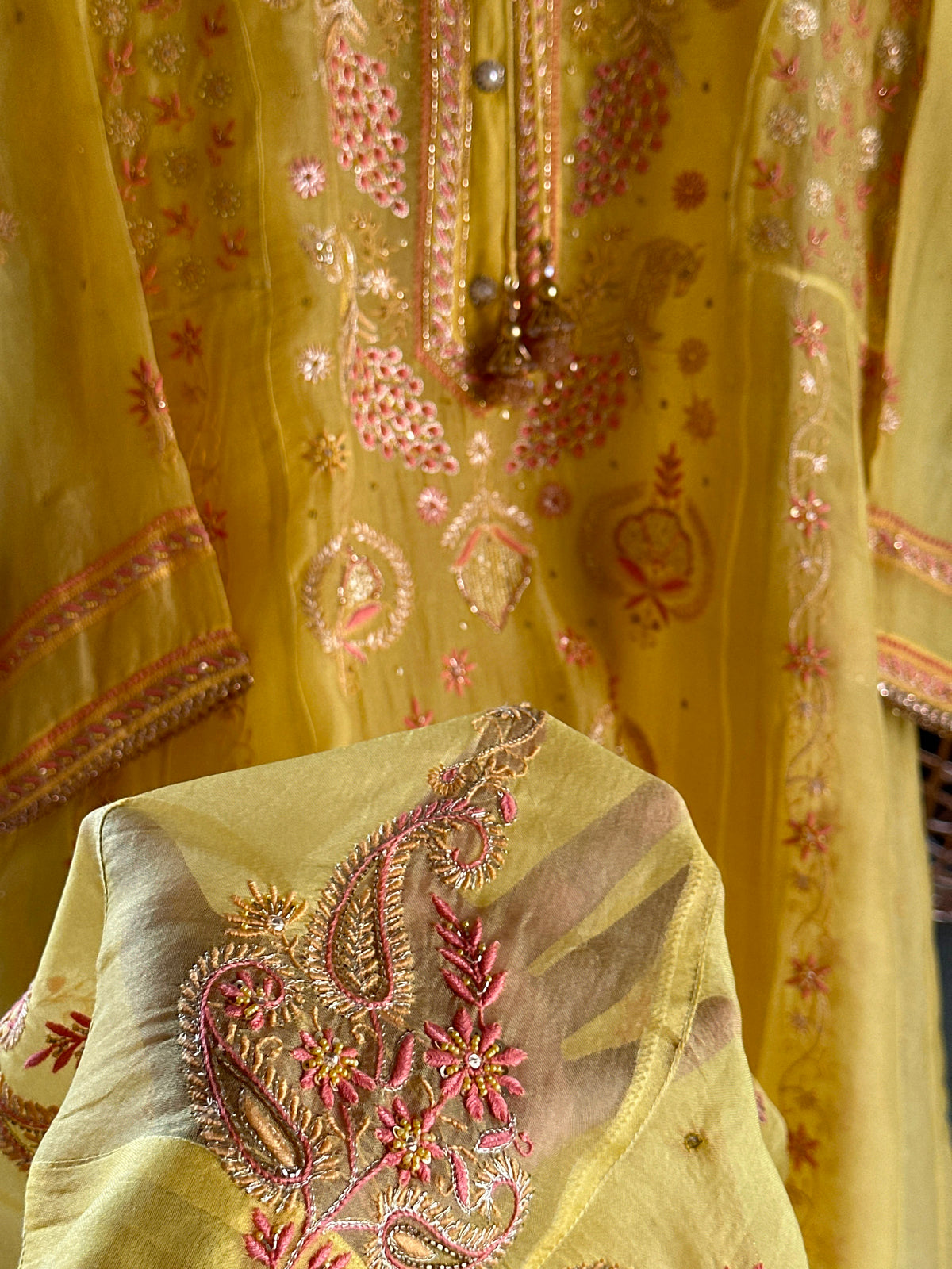 Saffron Mango Shade Noor Organza Chikankari Anarkali