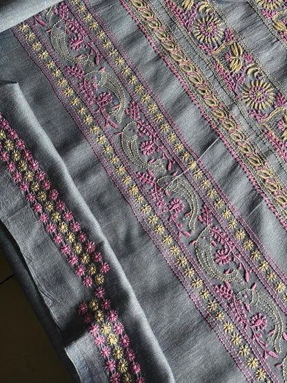 Blue Shade Moonga Silk Chikankari Men’s Kurta Fabric