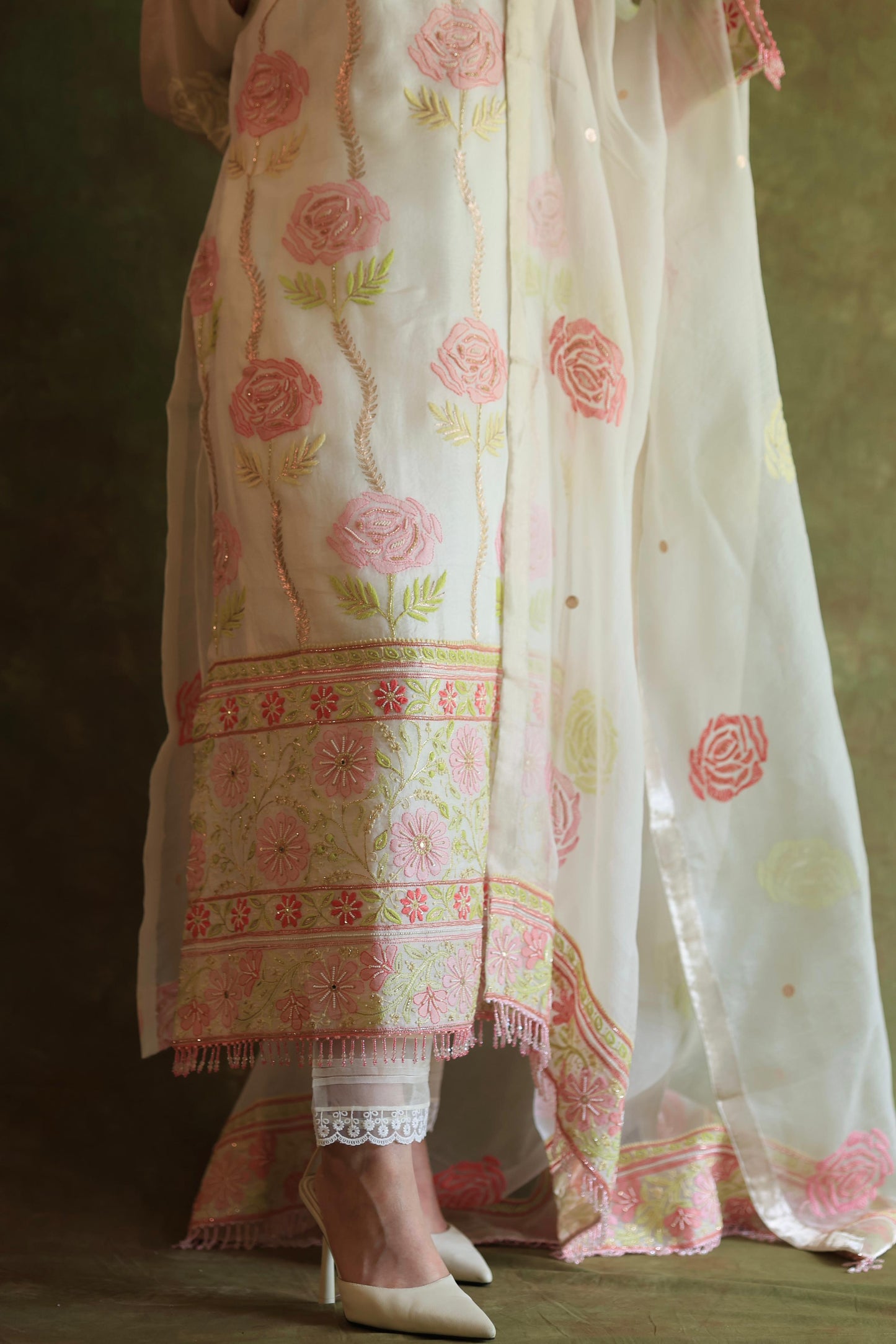 Banarasi Noor Organza Chikankari Kurta With Dupatta
