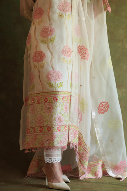 Banarasi Noor Organza Chikankari Kurta With Dupatta
