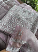 Old Lavender Shade Noor Banarasi Organza Chikankari Unstitched Fabric