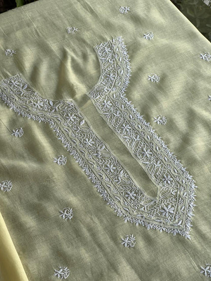 Lemon Yellow Mulmul Chikankari Unstitched Men's Kurtas Fabric