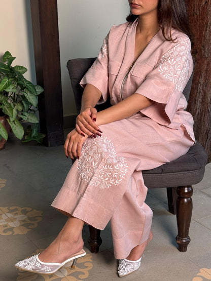 Linen Chikankari Safari Co-Ord Set