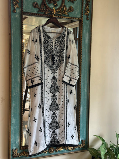 Kota Monochrome Sequins Work Chikankari Kurta Dupatta Set