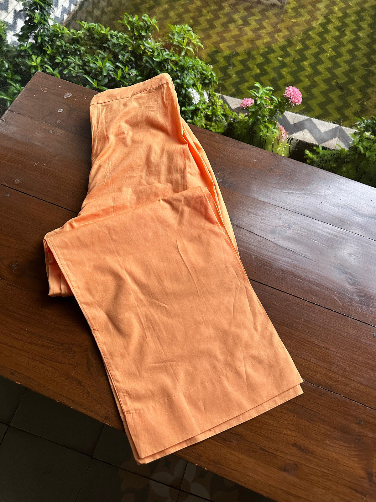 Orange Blue Malmal Mukaish Kamdani Chikankari Stitched Kurta Dupatta Set