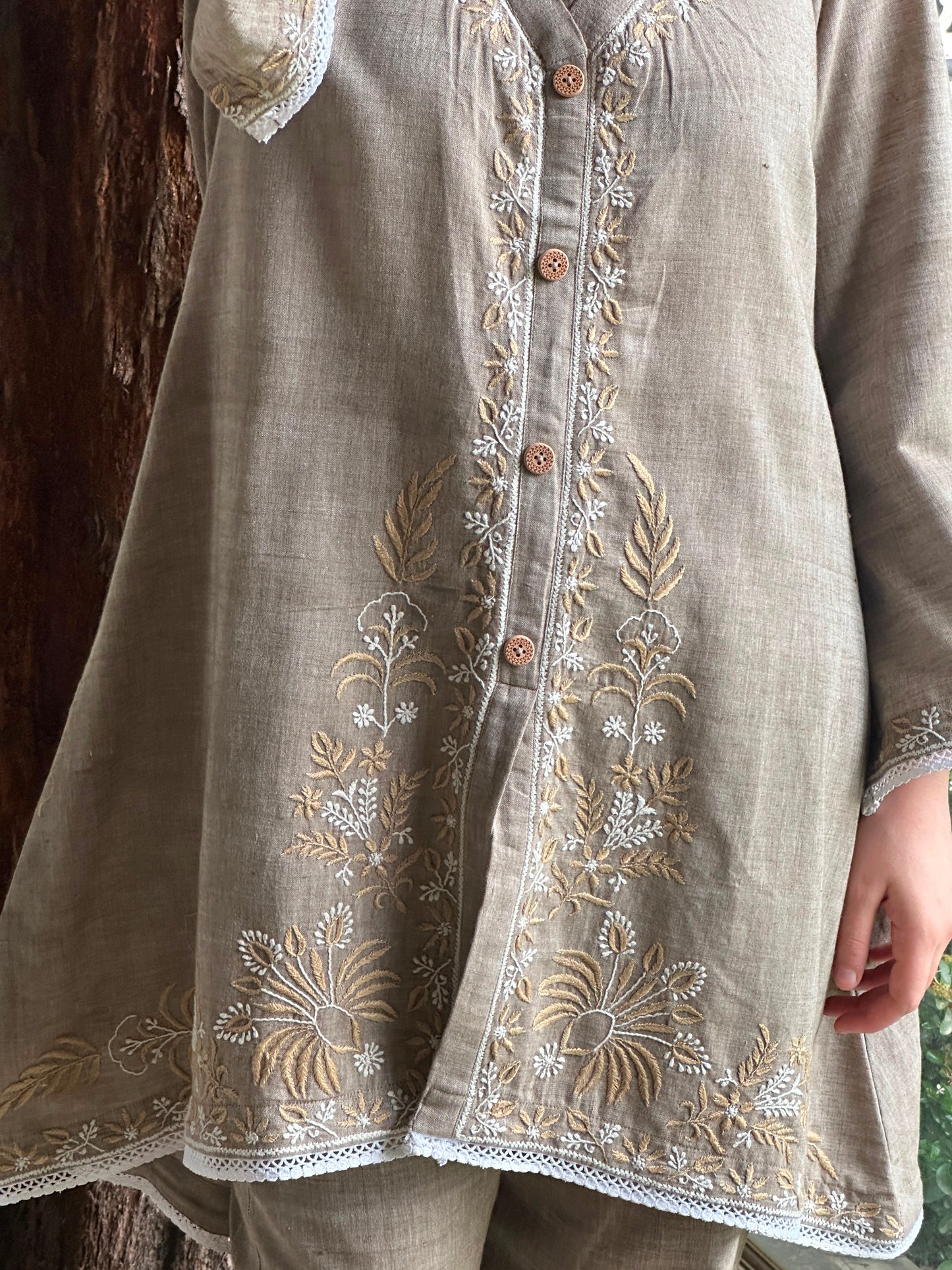 Cloudy Grey Malkha Cotton Chikankari Co-ord Set