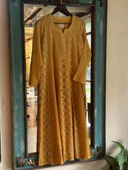 Yellow Shade Zari Chanderi Chikankari Ready to Wear Tunics