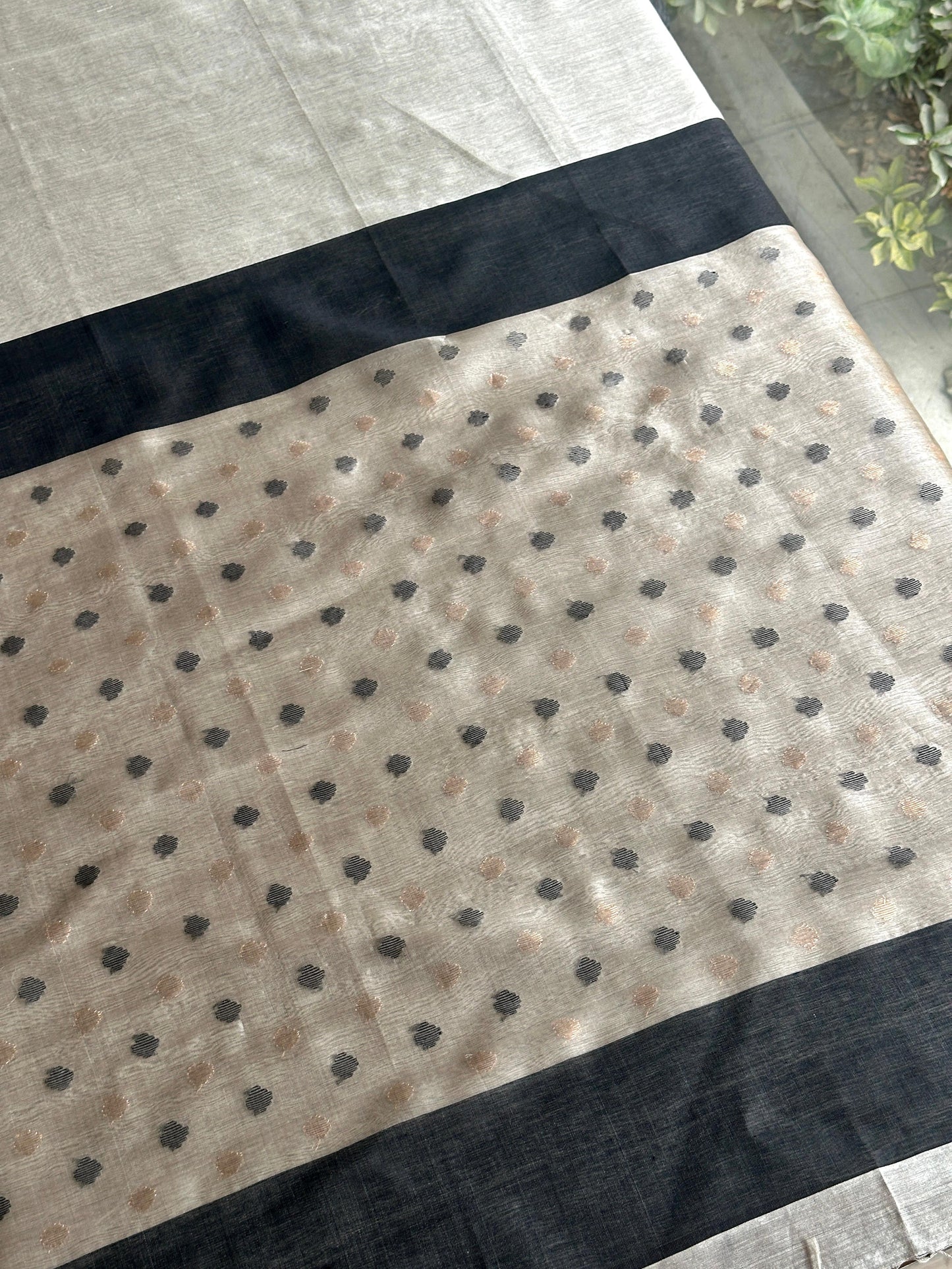 Grey Woven Butta Saree with Contrast Black Border